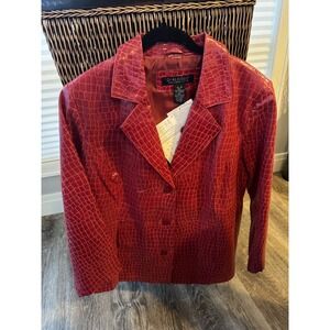 Dialogue QVC Croc Embossed Leather Jacket Women 1X Pink Blazer Style New With Ta